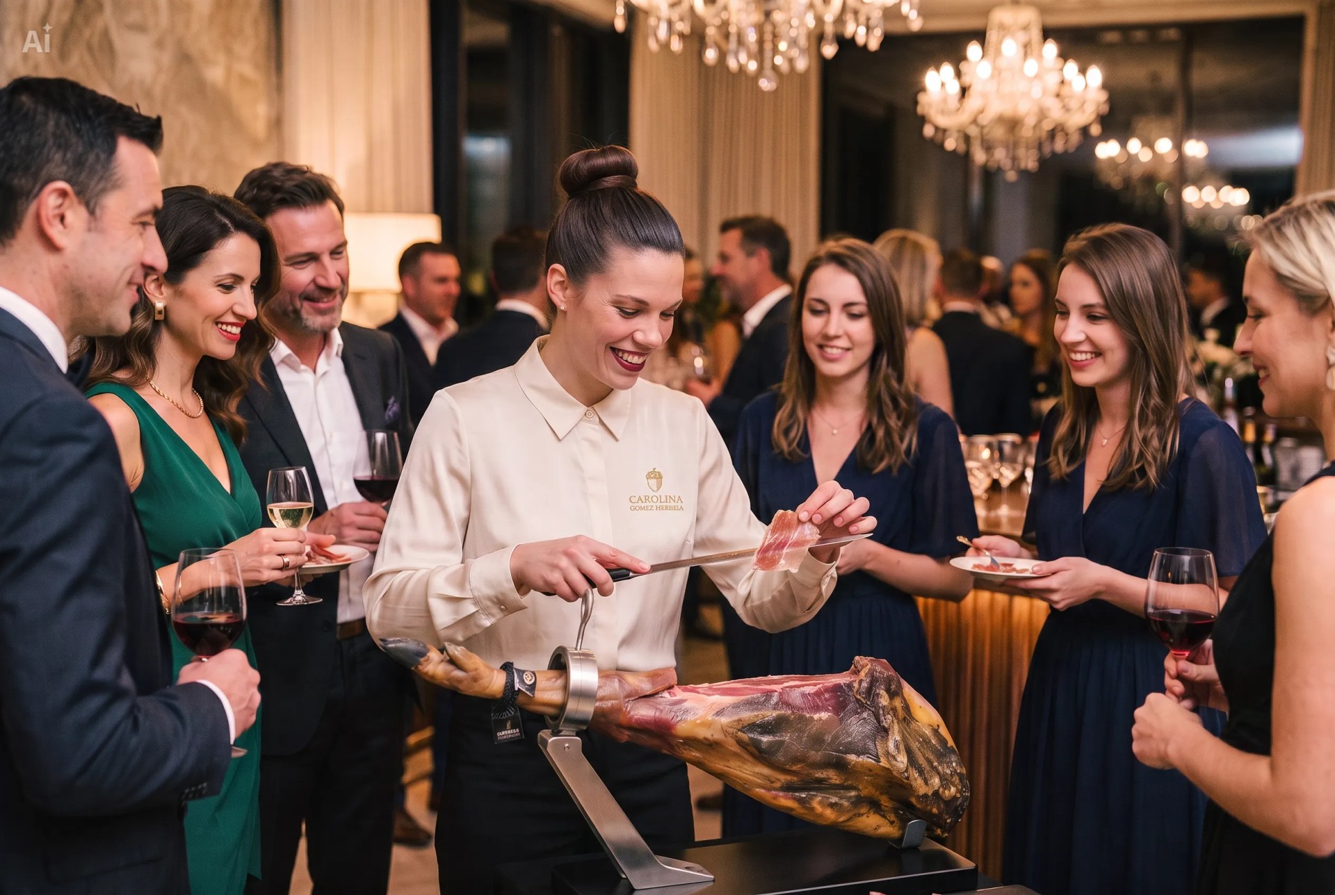 Iberian ham carving station at a hotel event